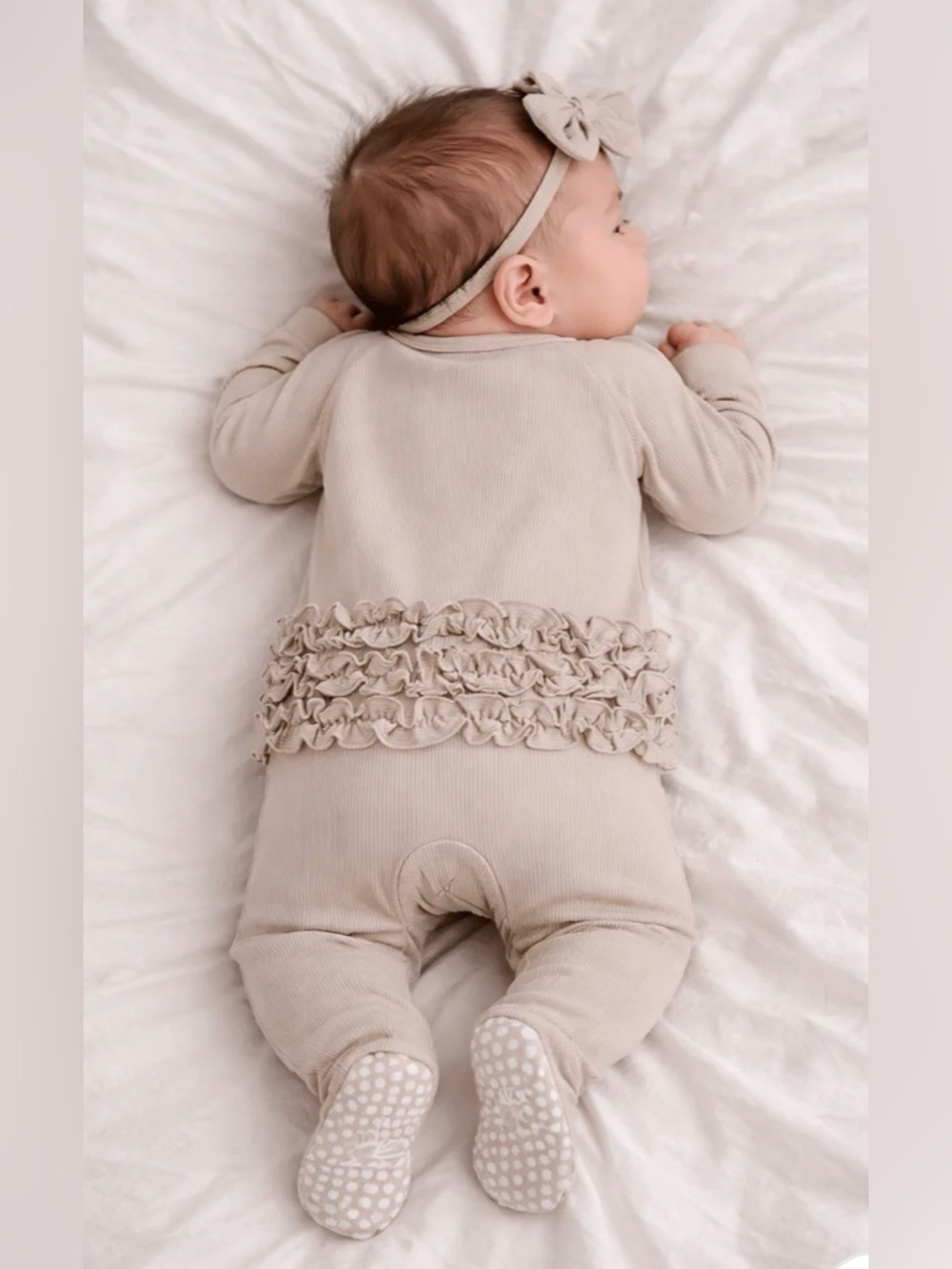 Sweet Bamboo Ruffle Footie Sleeper 3-6 Months Oatmeal Sustainable